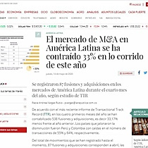 El mercado de M&A en Amrica Latina se ha contrado 33% en lo corrido de este ao